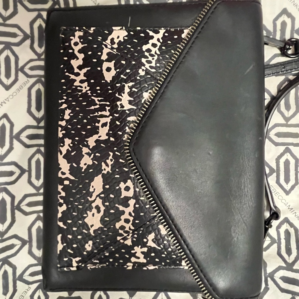 Rebecca Minkoff Crossbody/clutch. Black and white leather/snakeskin pattern.